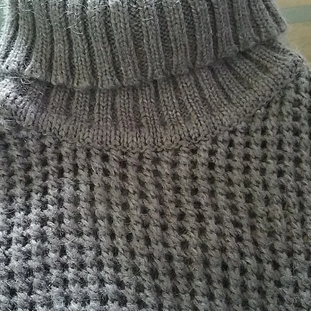 COTE Femme France Knit Asymmetrical Gray Mohair Blend Pancho Funnel Neck Collar